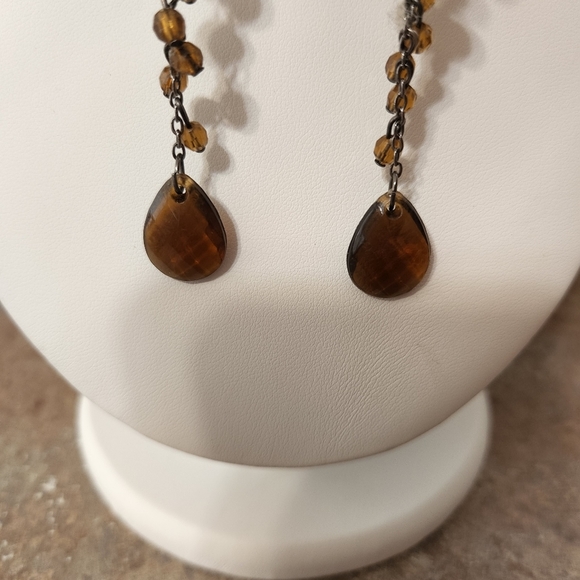 Brown Beaded Waterfall Earrings - Picture 3 of 6